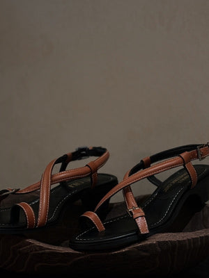 BIUCILI "Wu Qianyu's Style" Original Design French Resort Woven Open-Toe Mid-Heel Flip-Flops For Women