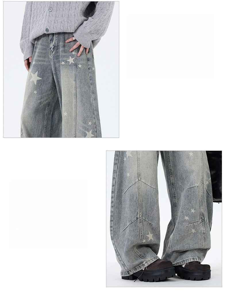 Washing Old Star Printed Wide-leg Machete Jeans