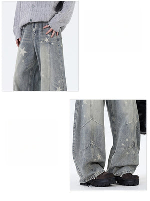 Washing Old Star Printed Wide-leg Machete Jeans
