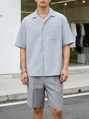 Cuban Territory Vertical Stripe Vacation Shirts