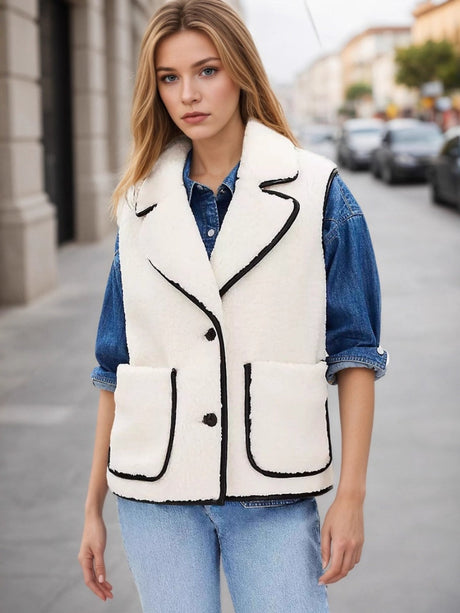 Liber Autumn women's button lambswool pocket cardigan vest