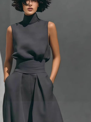 Turtleneck Simplicity Jacket High Waist Wide-leg Pants Set 2-piece Sets