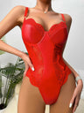 Perforated Lacquer Lace Trim Spaghetti Strap Backless Bodysuits