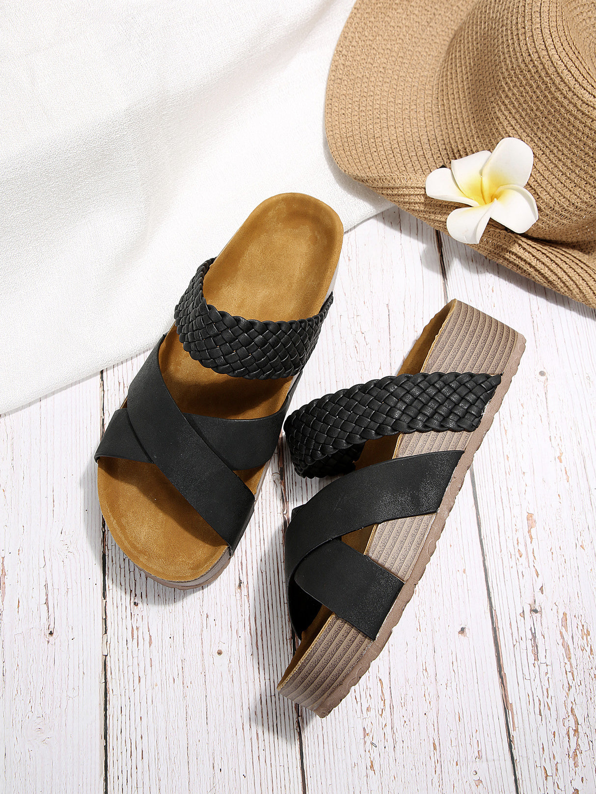 Cross-strap Woven Sandals