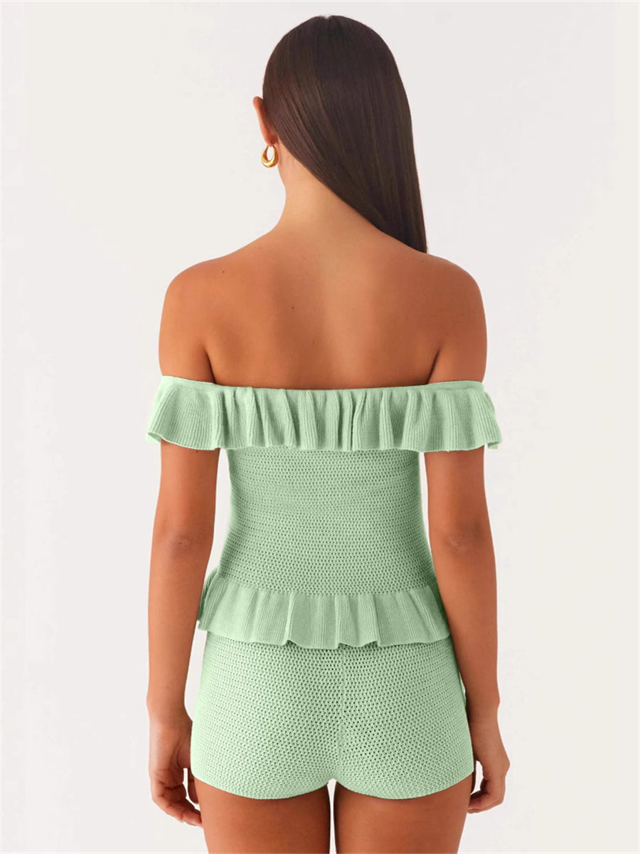 Liber Summer Women's Ruffle Solid Color 2-piece Sets