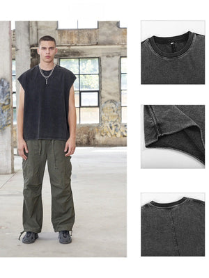 Liber Summer Men's Raw cuffs Solid Color Tank tops