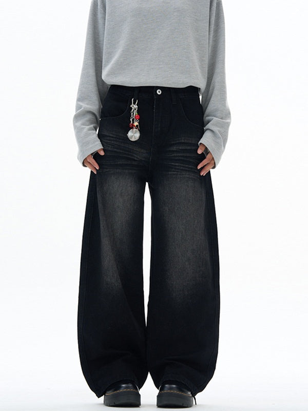 Retro Embroidery Machete Loose Silhouette Mopping Sickle Jeans