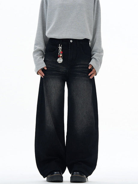 Retro Embroidery Machete Loose Silhouette Mopping Sickle Jeans