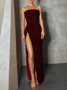 Sequins Slit Strapless Off-shoulder Maxi Dresses