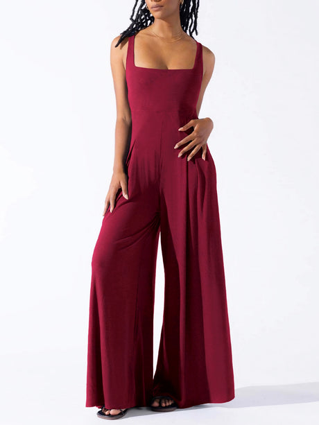 Camisoles Pleated Solid Color Jumpsuits