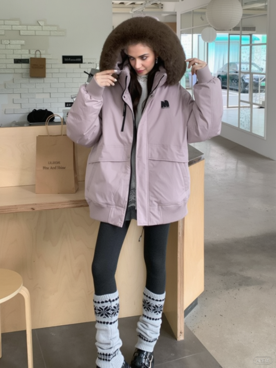 Parka Work Clothes Pocket With Fur Collar Loose Thickened Winter Outdoor Cotton-padded Clothing