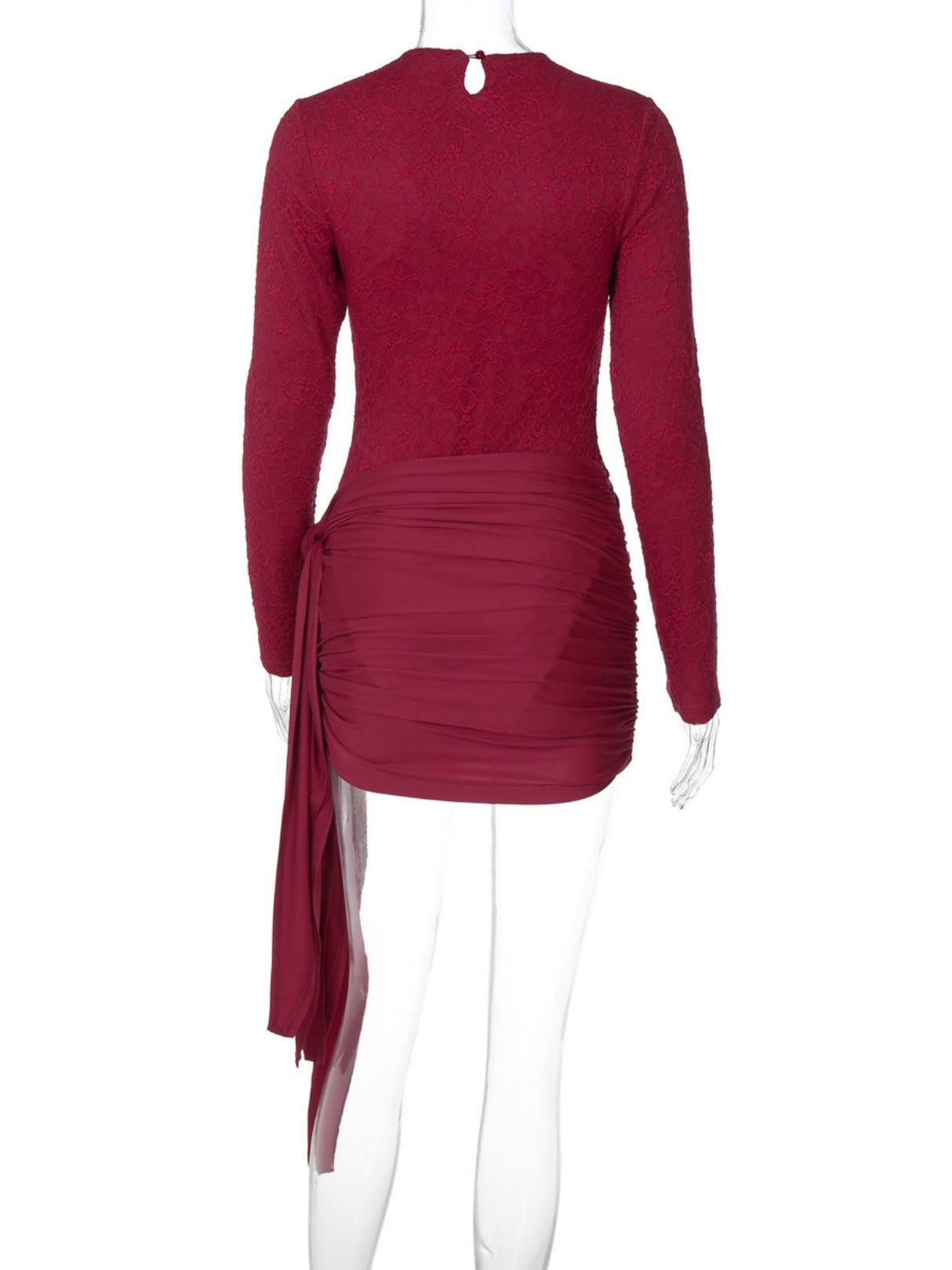 Lace Patchwork Round Neck Long Sleeve Bodysuit Strappy Mini Skirt 2-piece Sets