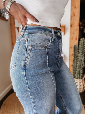 Stretch Mid-rise Straight-leg Distressed Jeans