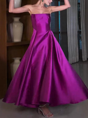 Liber Winter Women's Zipper Solid Color Tube top Maxi Dresses