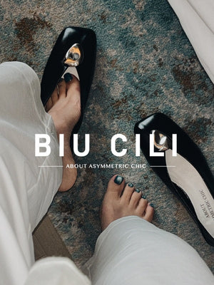 BIUCILI "Slow Time" Elegant Minimalist Metallic Low-Heel Reversible Square-Toe Shoes