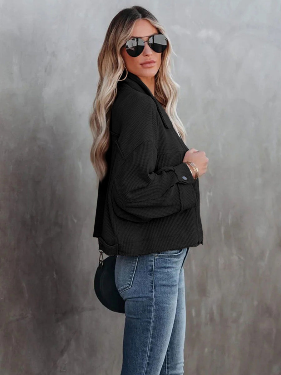 Liber Autumn Women's Buttons, Pocket Solid Color Short Jackets