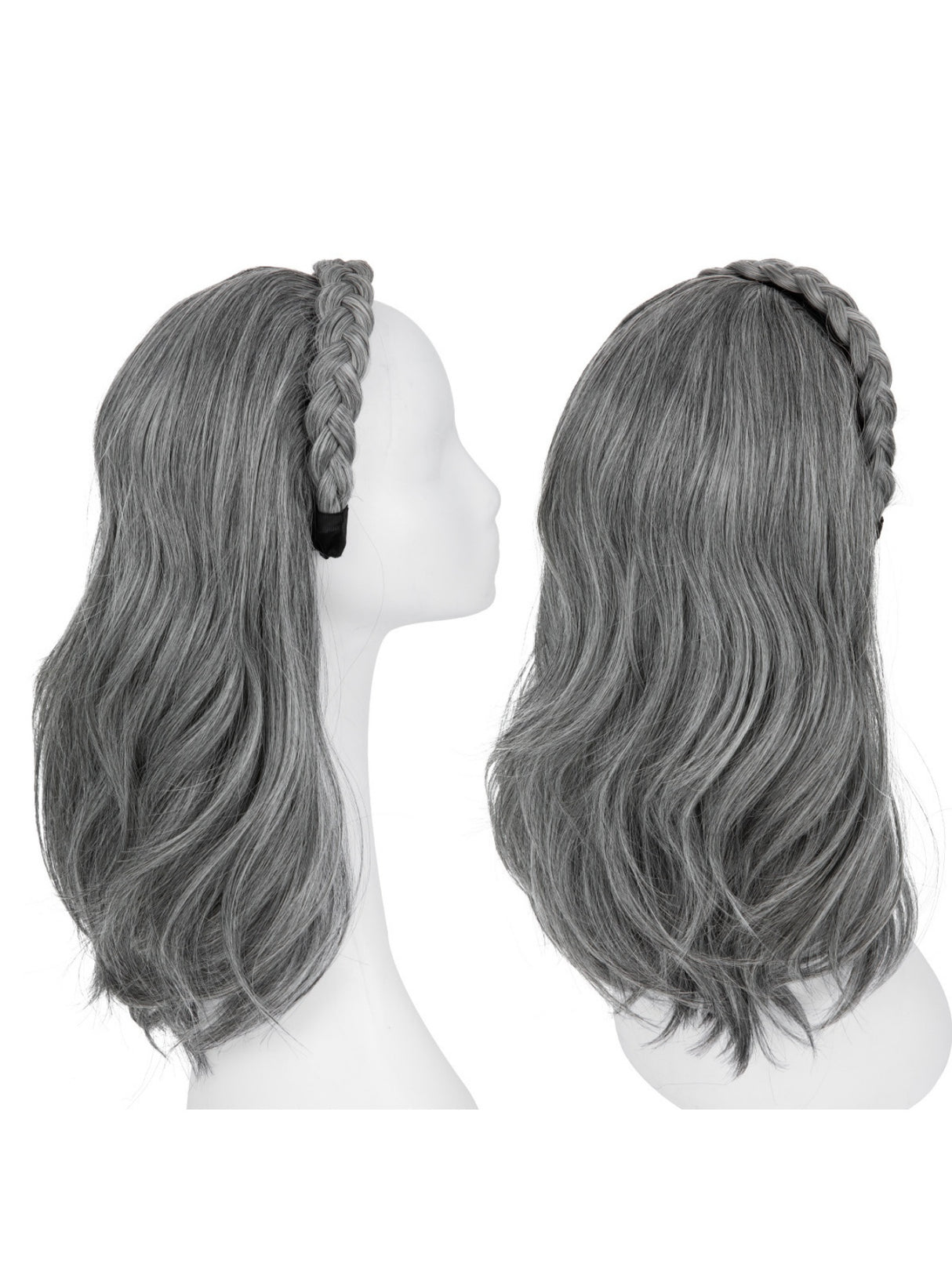 Fishbone Braid Headband Integrated Hair Replacement Long Curly Half-head Wig