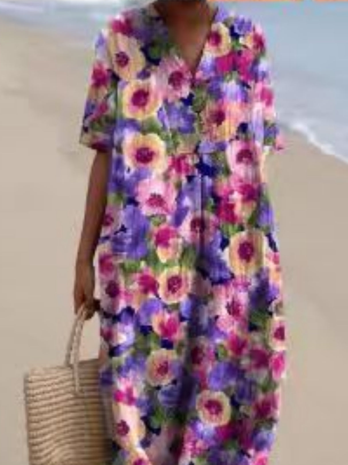 Printed Pocket Round Neck Sleeveless Maxi Dresses