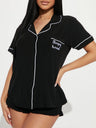 Collared Short-sleeved Shirt Lace-trimmed Shorts Two-piece Loungewear Set