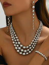 Multi-beaded Necklace And Earrings Bracelet Jewelry Sets