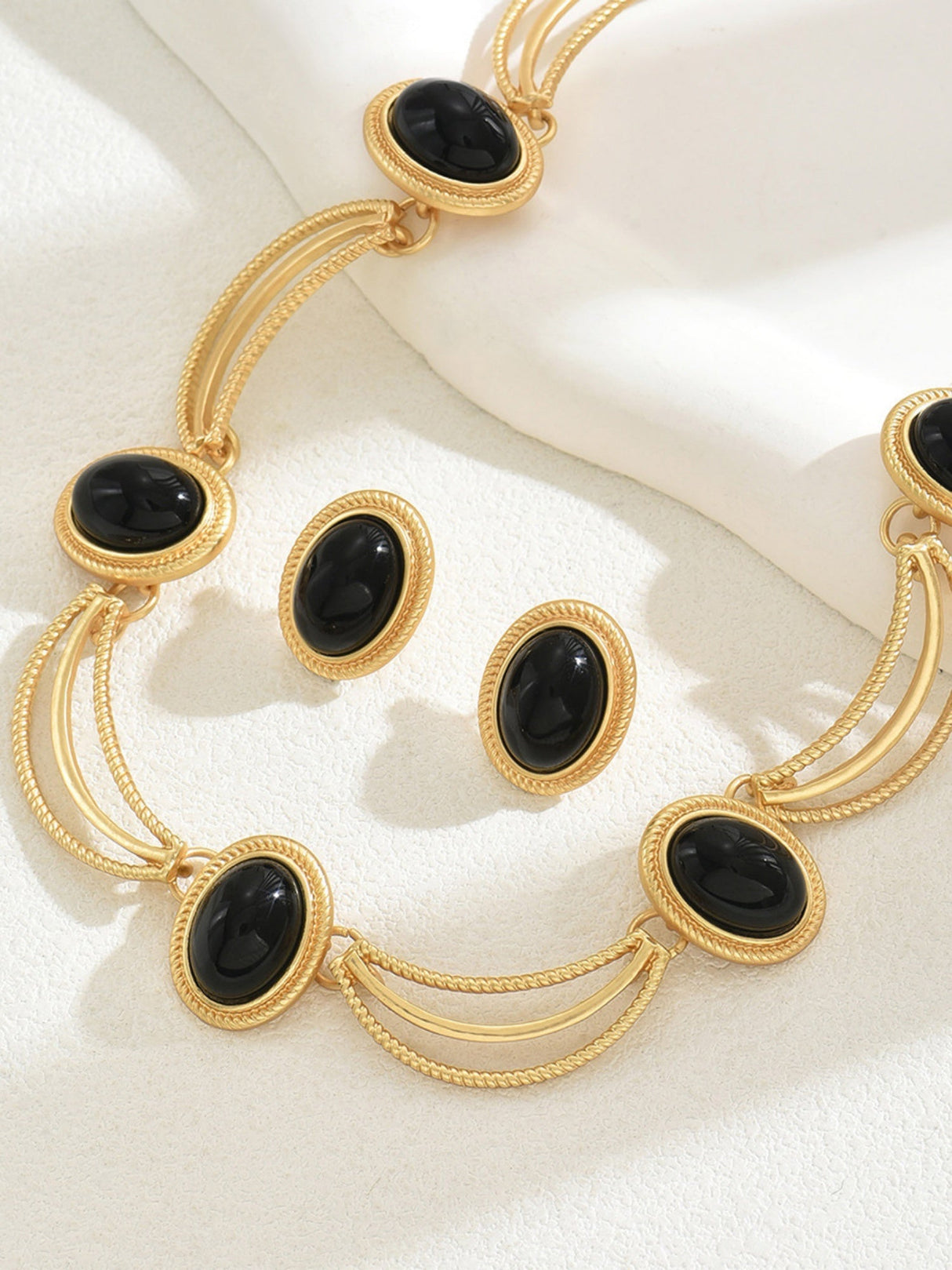 Vintage Gemstone Inlay Earrings Necklace Jewelry Sets