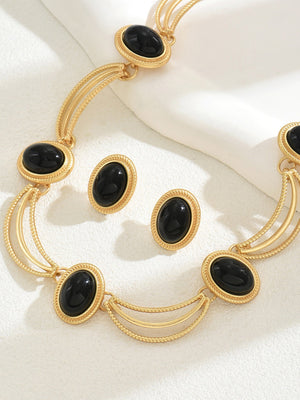 Vintage Gemstone Inlay Earrings Necklace Jewelry Sets