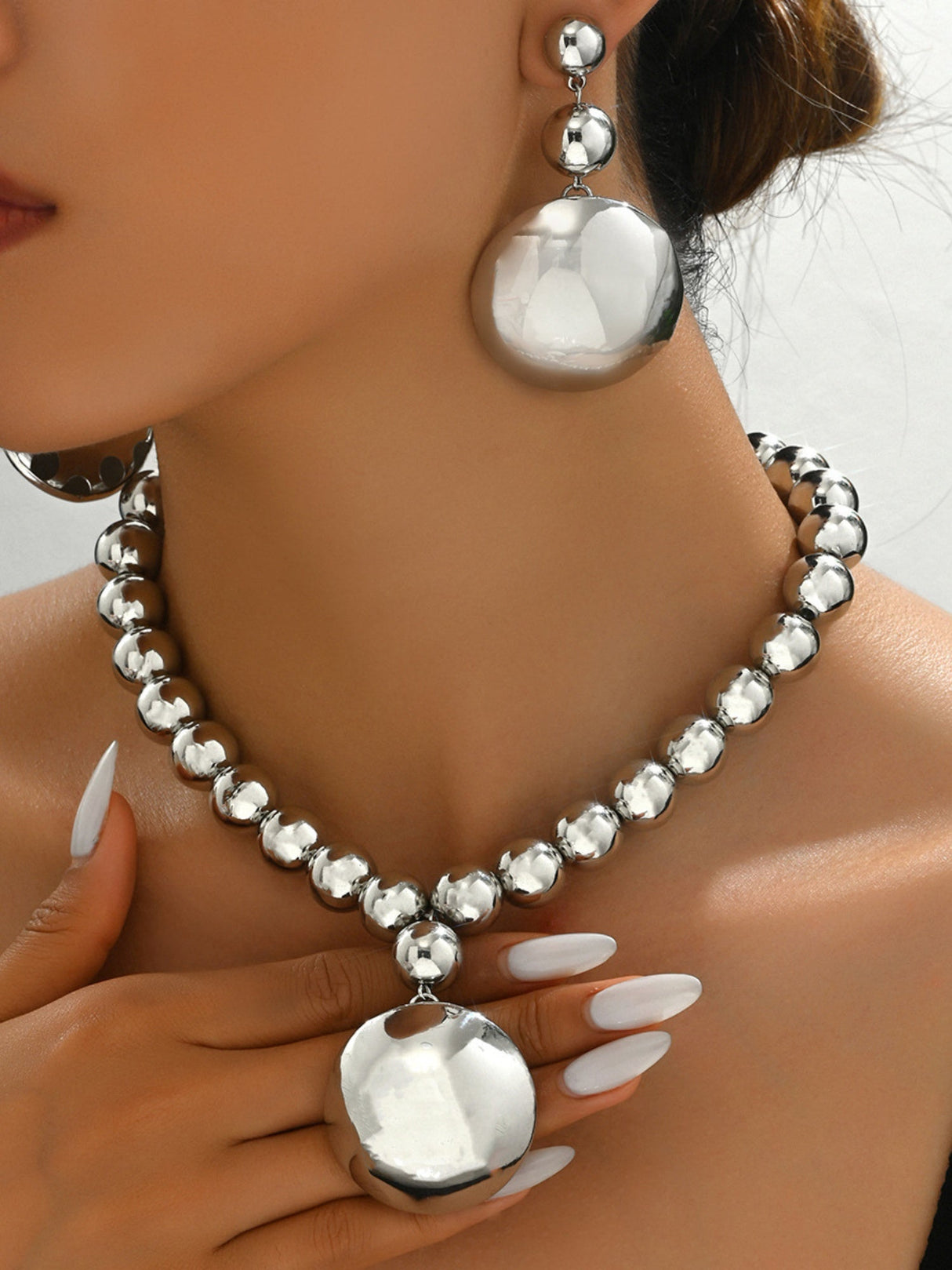 Metal Beads Necklace And Earrings Jewelry Sets
