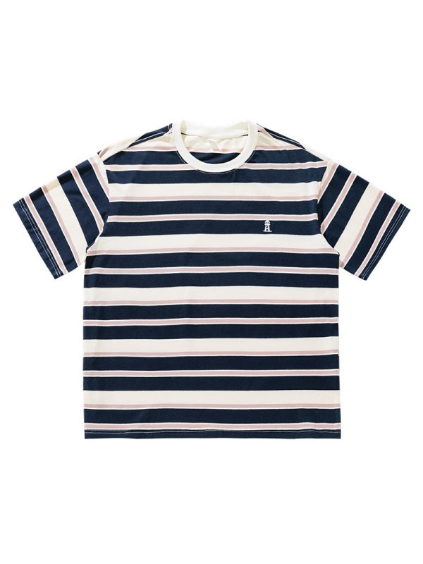 Retro Color-blocked Stripes Loose-fit T-shirts