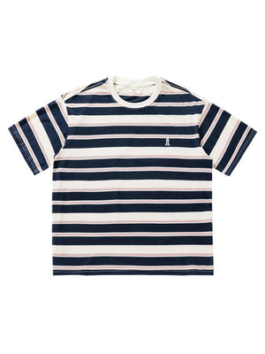 Retro Color-blocked Stripes Loose-fit T-shirts