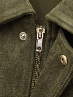 Suede Commuter Casual Style Long-sleeved Zipper Textured Jacket