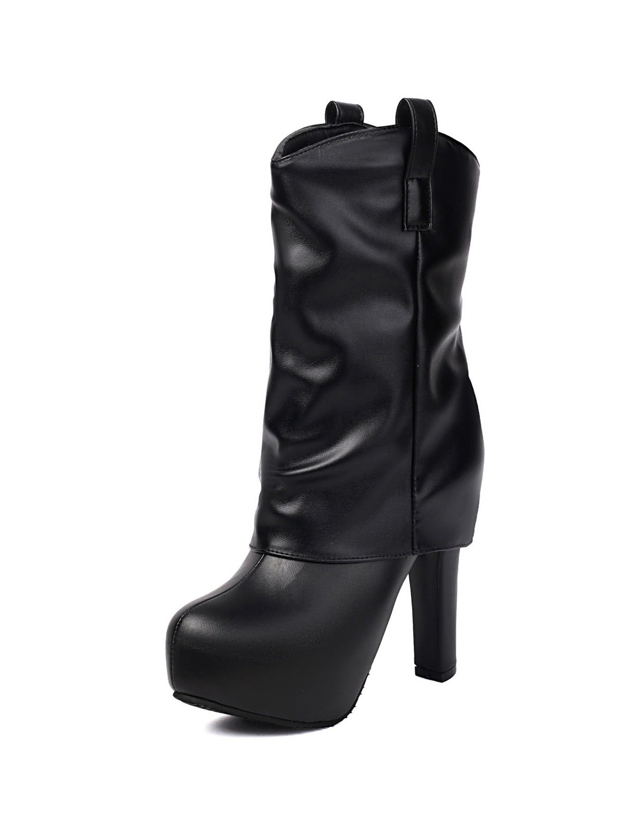 Patchwork Pleated High-heeled Mid-calf Women's Boots