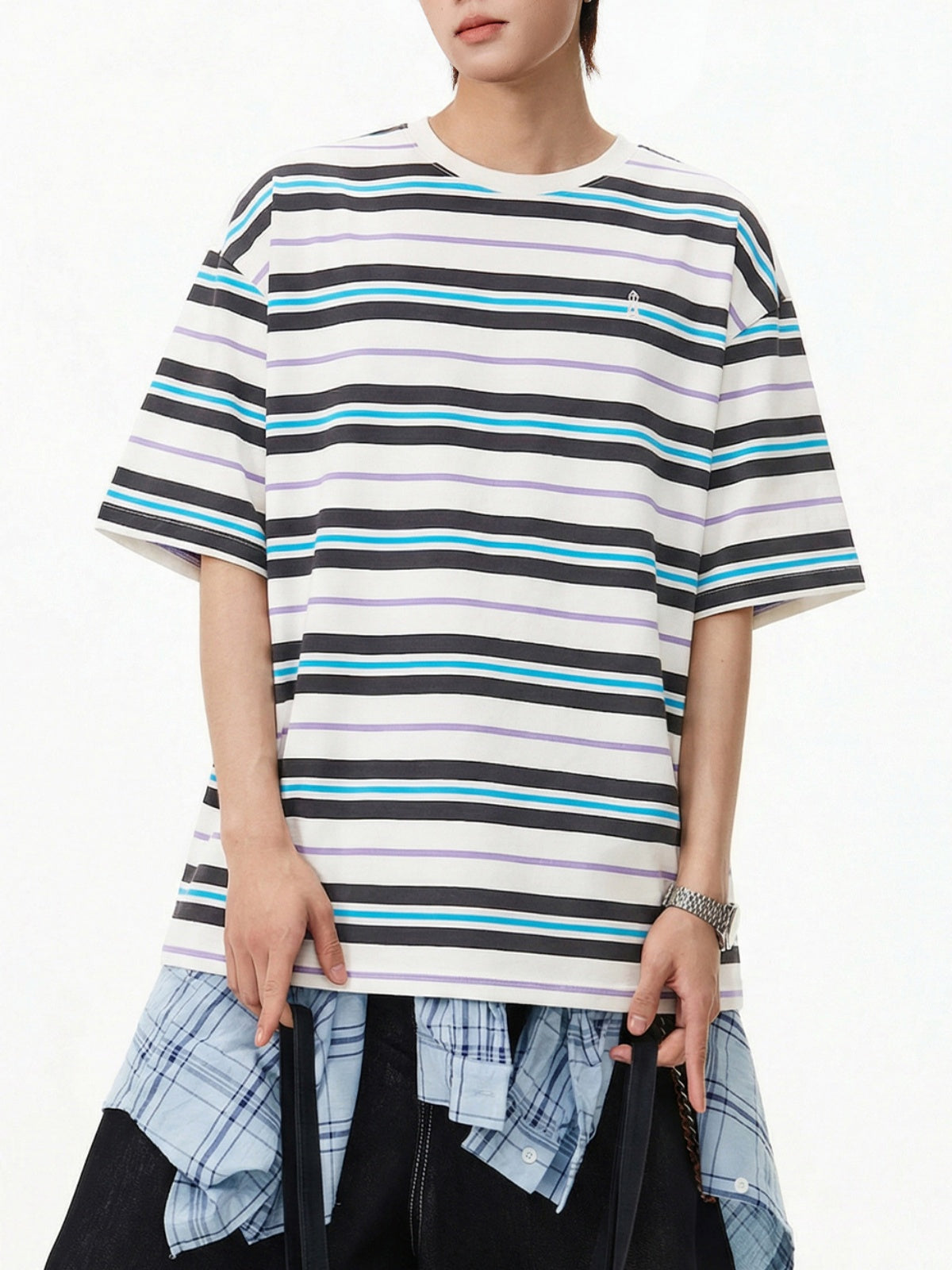 Retro Color-blocked Stripes Loose-fit T-shirts