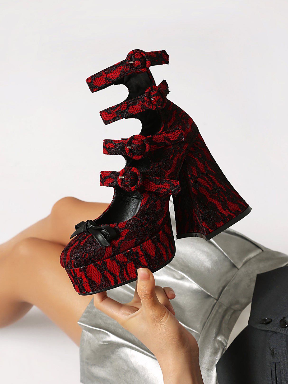 Lace Platform Buckle Mary Jane Shoes