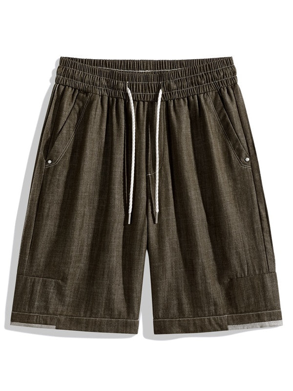 Retro Patchwork Color-blocked Tooling Five Points Shorts