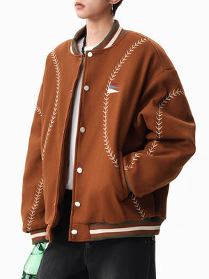 Veste universitaire en laine mélangée à broderies ethniques