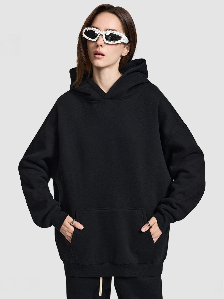Solid Color All-match Plush Loose Hooded Hoodie Set