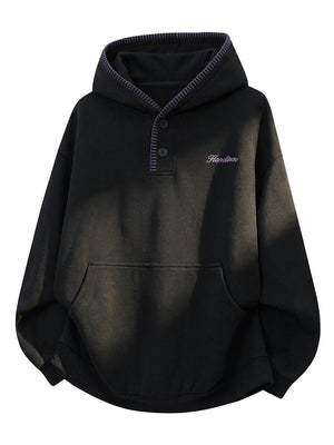 Color-blocked Half-open Collar Hoodie