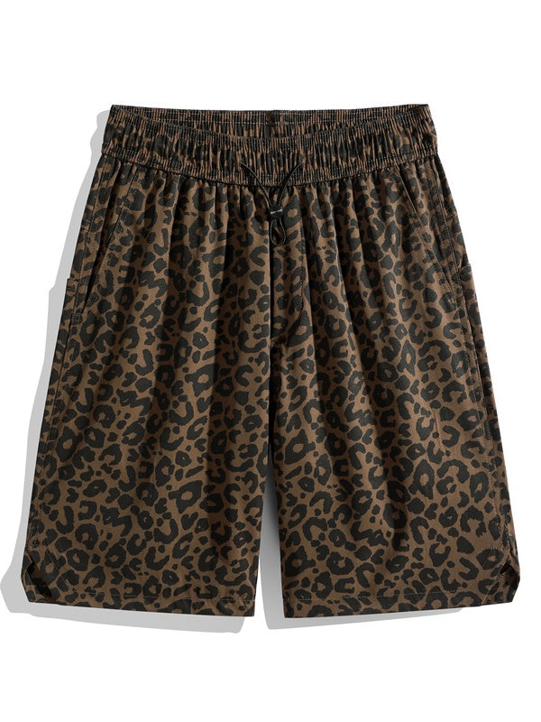 Retro Leopard Print Five Points Shorts