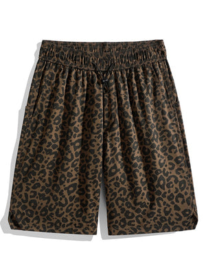 Retro Leopard Print Five Points Shorts