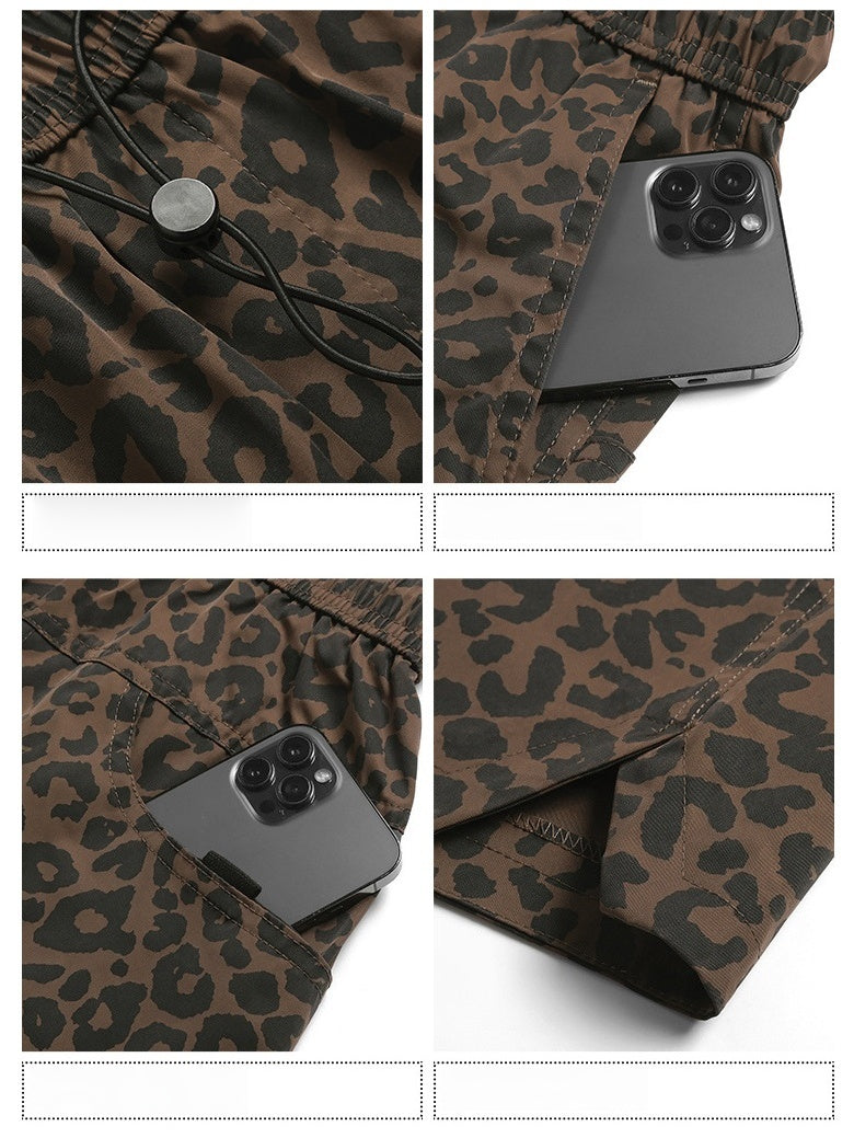 Retro Leopard Print Five Points Shorts