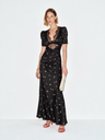 Floral Satin Maxi Dress With Sexy V-neck And Lace Trim Midi Dresses