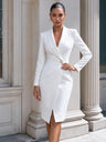 Waist-cinching, Single-button, Long-sleeved, Hip-hugging Midi Dresses