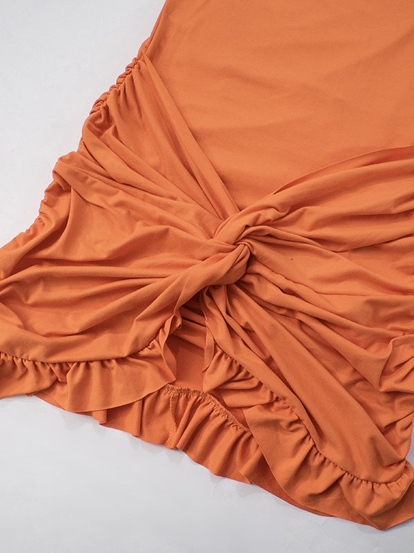 Liber Spring Women's Pleated Solid Color Mini&Short Dresses