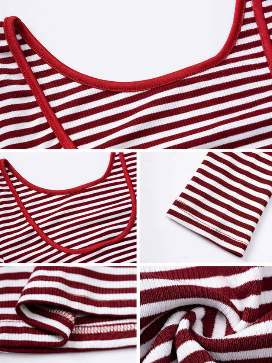 Simplicity Contrasting Colors Stripes Backless Long Sleeve T-shirts