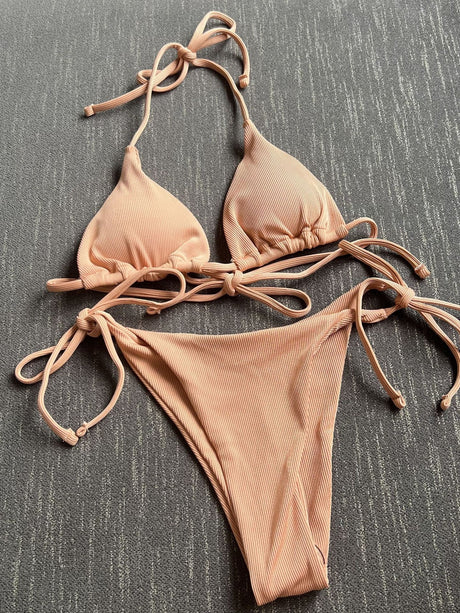 Sexy Three-piece Ribbed Two-piece Swimsuit Bikini