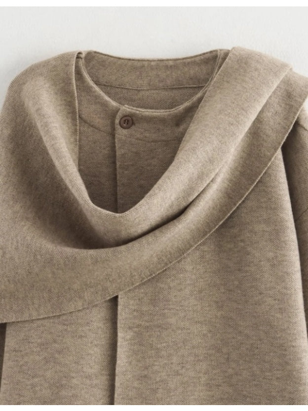 Asymmetrical Scarf Short Knit Cardigan