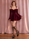 Velvet Off-shoulder Spaghetti Strap Mini Dress