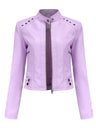 Studs Long Sleeve Stand Collar PU Leather Jackets