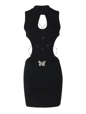 Hollowed-out Backless Design With Butterfly Metal Embellishments Mini&Short Dresses