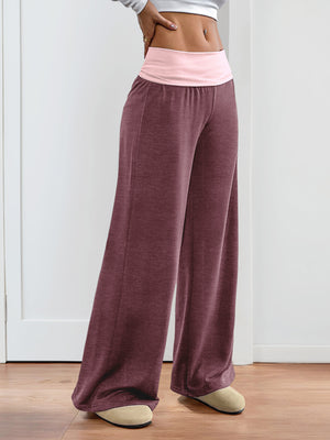 Color-blocked Casual Flared Trousers